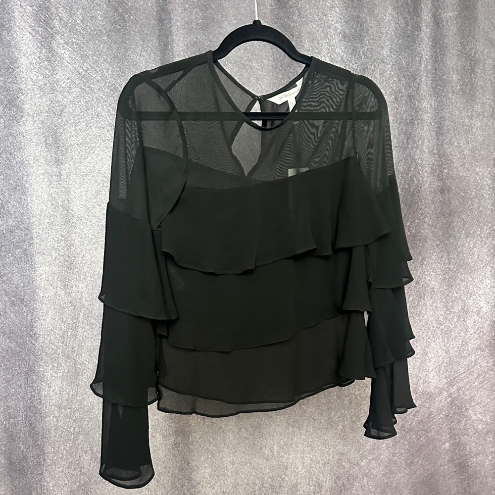 BCBGeneration Black Layered Ruffle Blouse